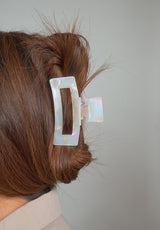 Terrazzo-Resin Rectangular Hair Claw in White