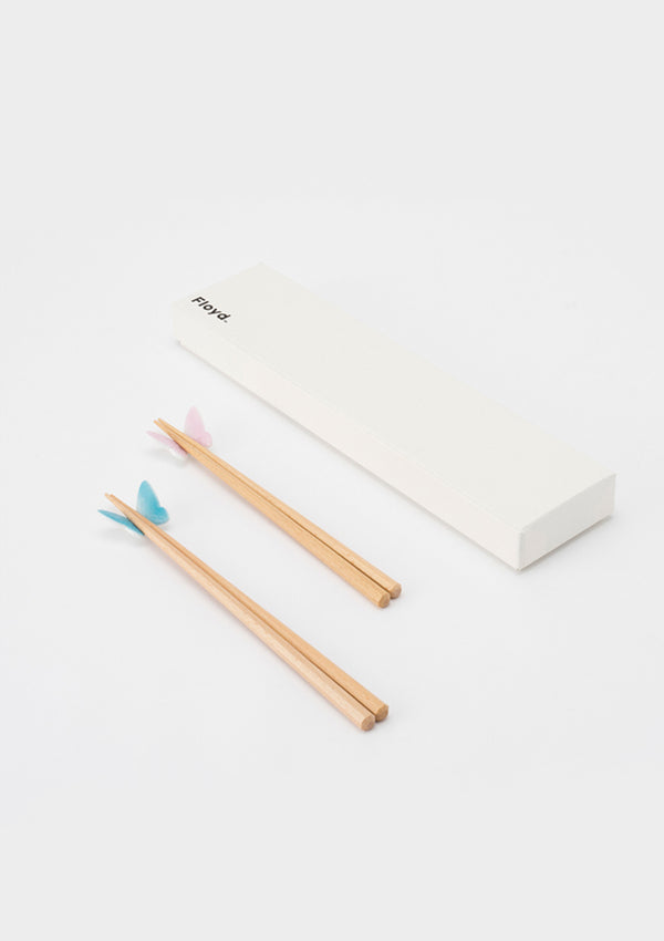 BUTTERFLY Rest & Chopsticks 4-Piece Set in Blue & Pink