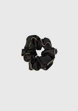 Satin With Gold Beading Hair Scrunchie in Black