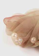 Sheer Scrunchie With Pearl x Bead in Beige
