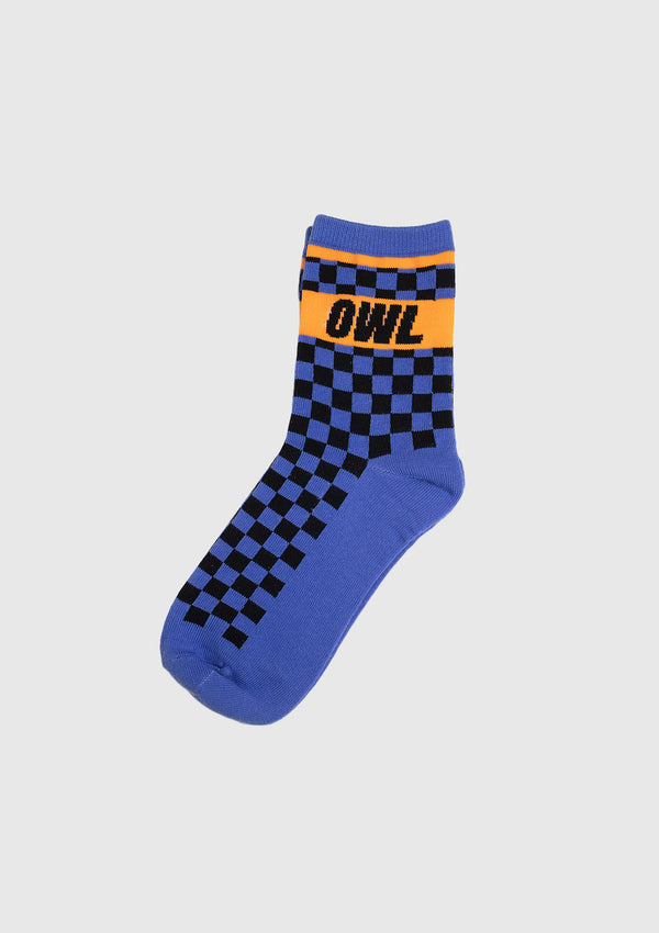 OWL Logo Checkered Short Socks in Blue Check