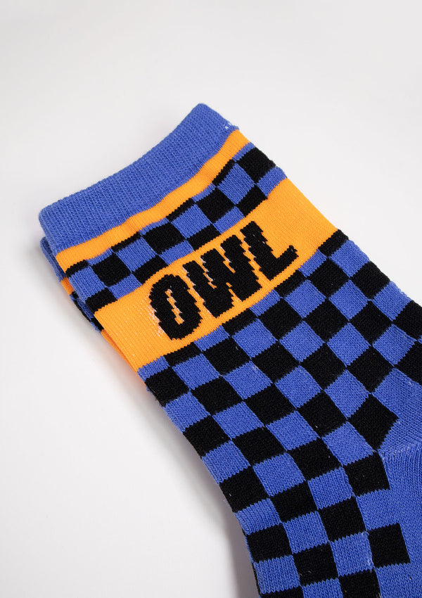 OWL Logo Checkered Short Socks in Blue Check
