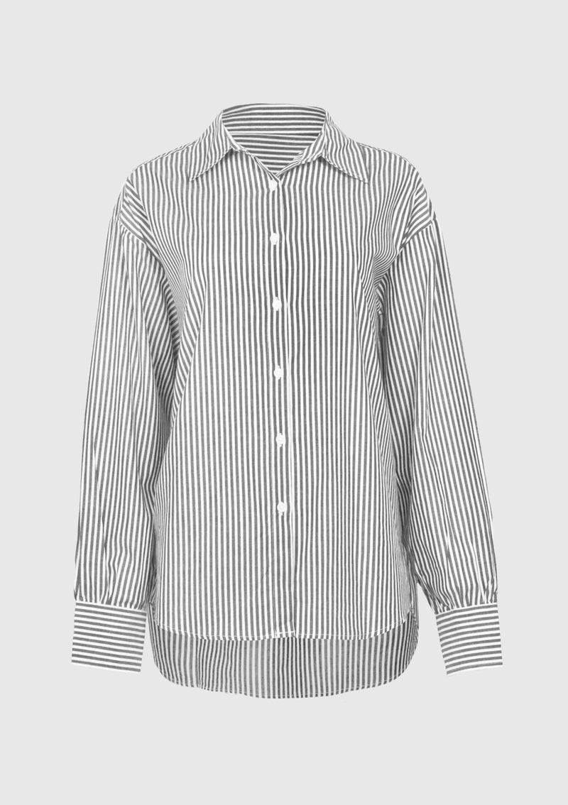 Cotton Stripe High-Low Oversized Shirt in Black Stripe