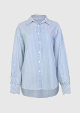 Cotton Stripe High-Low Oversized Shirt in Blue Stripe