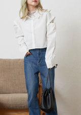 Multi-Way Detachable Sleeve Cropped Shirt in Off White