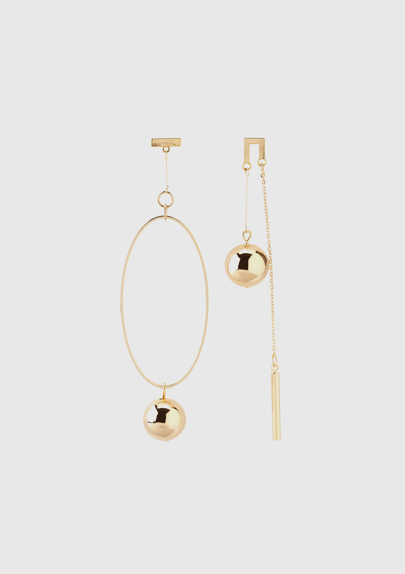 YAJIROBEE Asymmetric Ellipse & Sphere Mobile Earrings in Gold