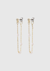 Long Pearl Strand Earrings in Gold