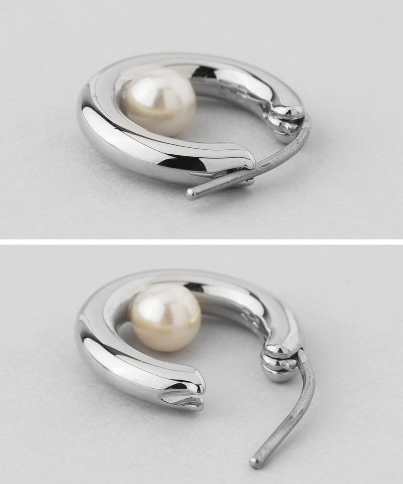 Hinged Hoop Earrings with Pearls in Silver