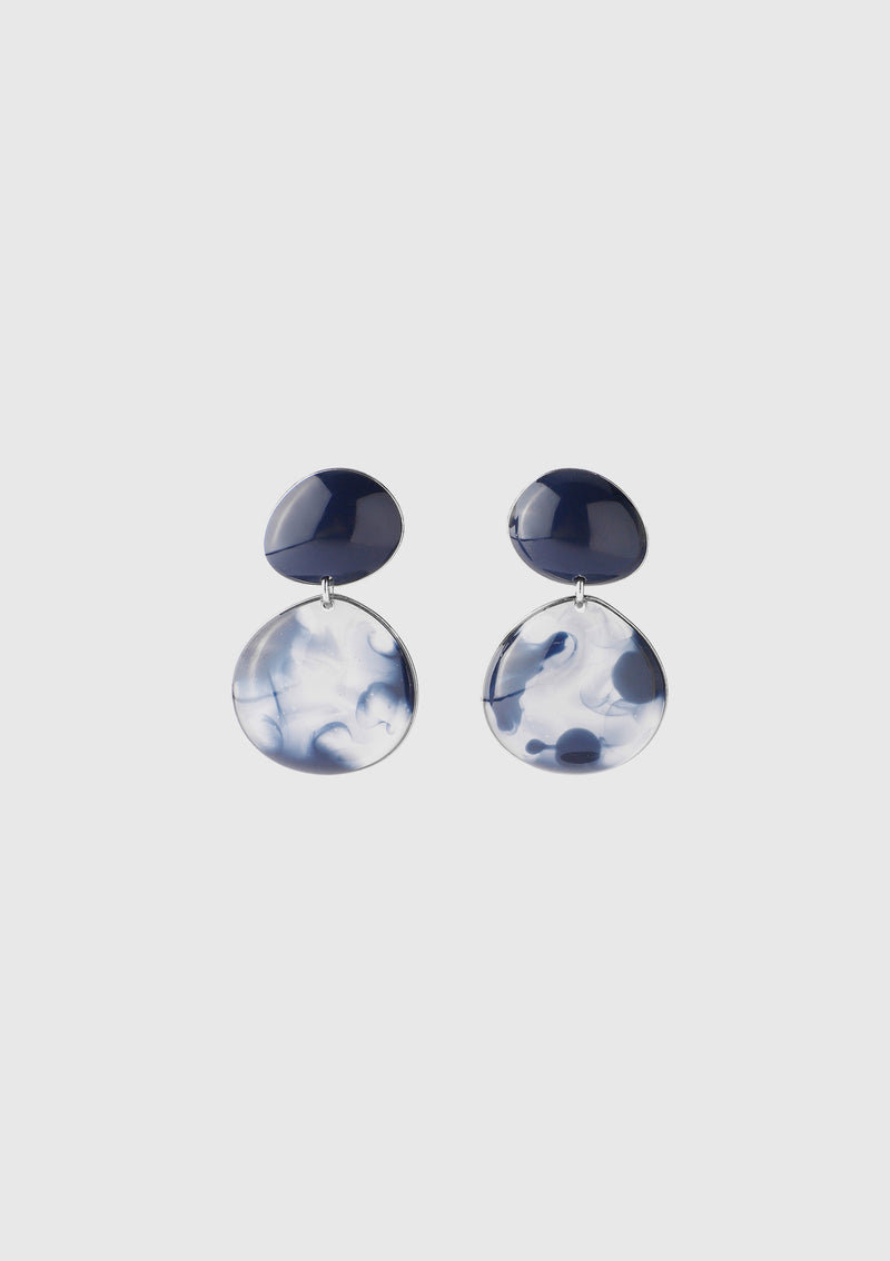 Rounded Marbled Motif Earrings in Navy