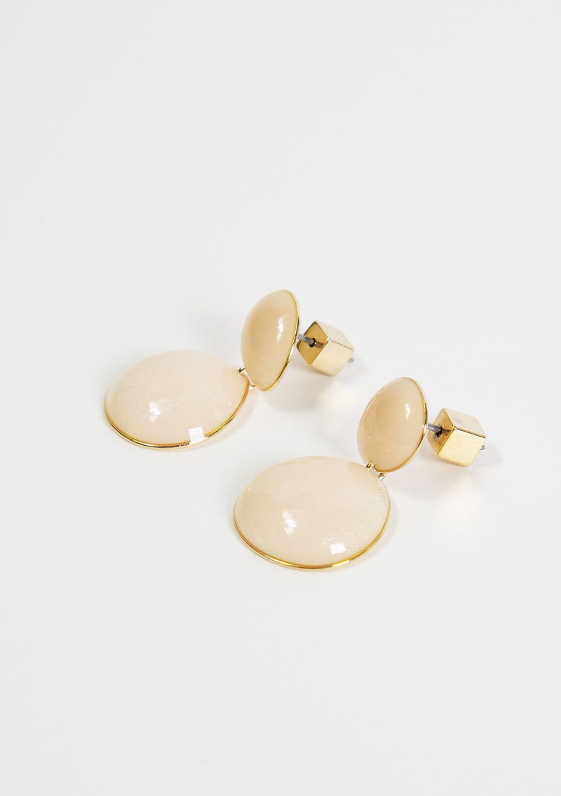 Rounded Marbled Motif Earrings in Ivory
