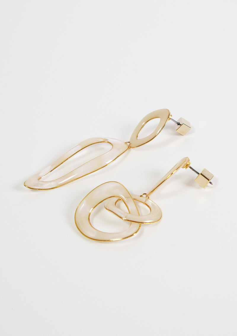 Asymmetric Marbled Loop Earrings in White