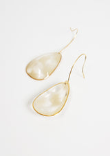 Long Marbled Shell Hook Earrings in White