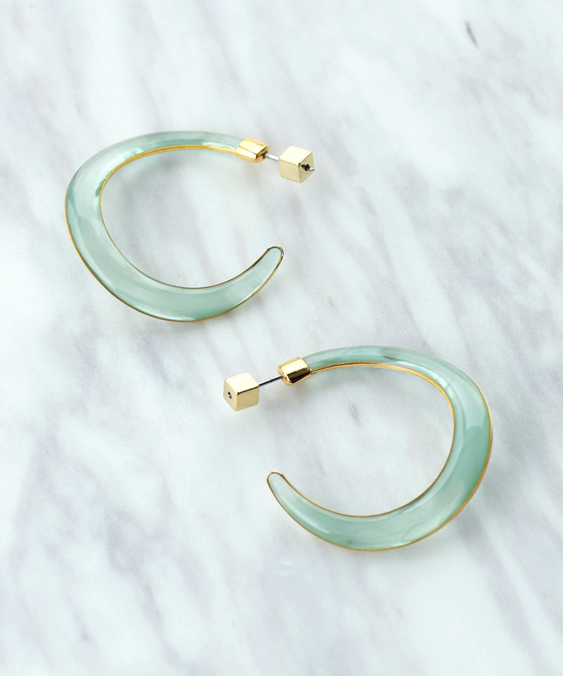 Marbled Clear C-Hoop Earrings in Blue