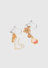 Sakura Petal x Cat Asymmetric Clip-On Earrings in Gold - LUMINE SINGAPORE