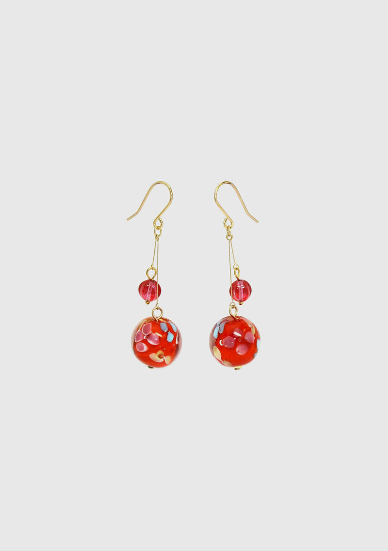 Cloisonne Dangling Hook Earrings in Red Multi