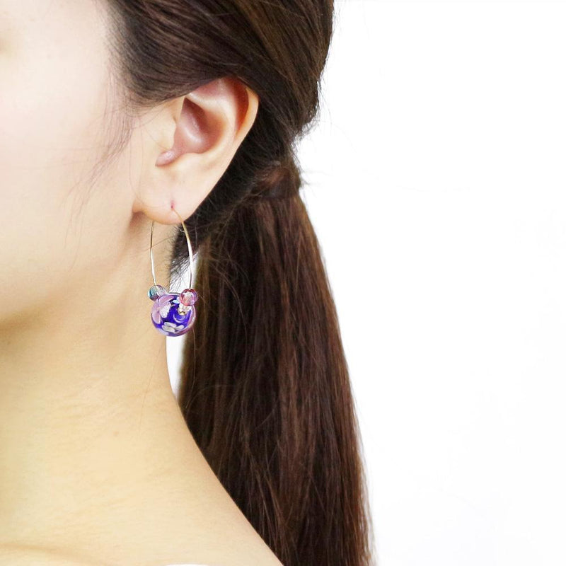 Cloisonne Bead Hoop Earrings in Blue Multi