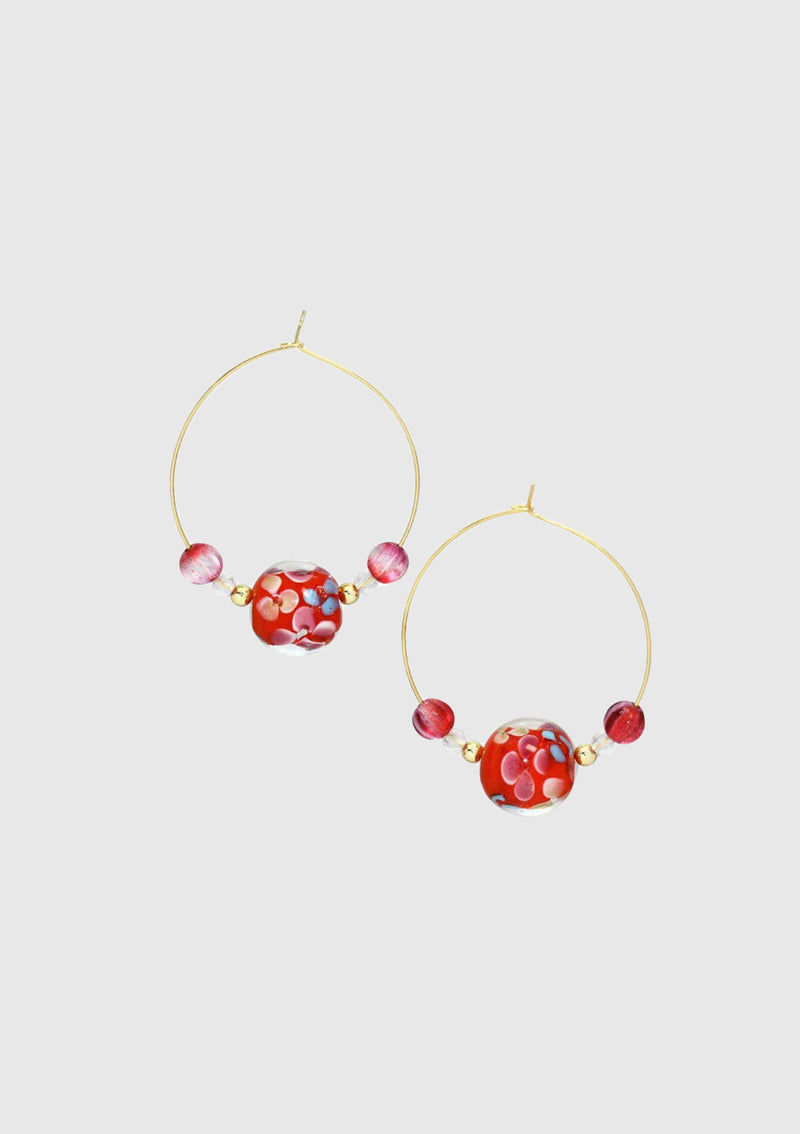 Cloisonne Bead Hoop Earrings in Red Multi