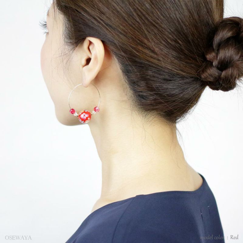 Cloisonne Bead Hoop Earrings in Red Multi