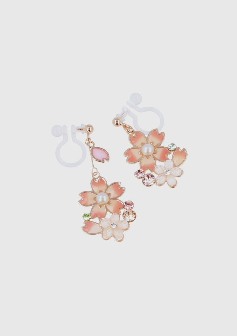 Sakura Asymmetric Clip-On Earrings in Pink - LUMINE SINGAPORE