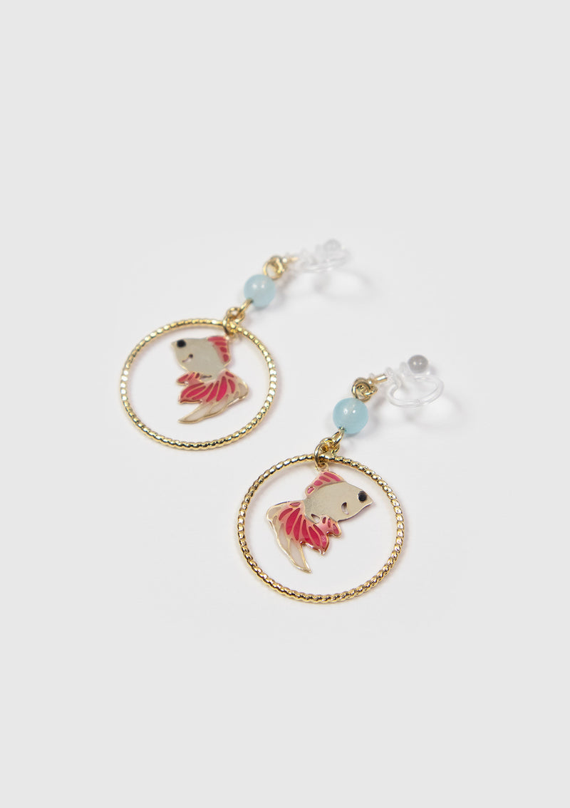 Goldfish Charm Clip-On Earrings in Blue Quartz