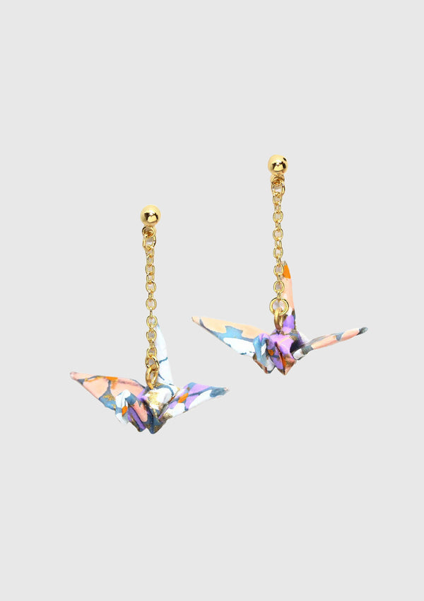 Dangling Origami Crane Charm Earrings in Multi