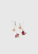 Sakura x Origami Motif Asymmetric Clip-On Earrings in Gold x Opal
