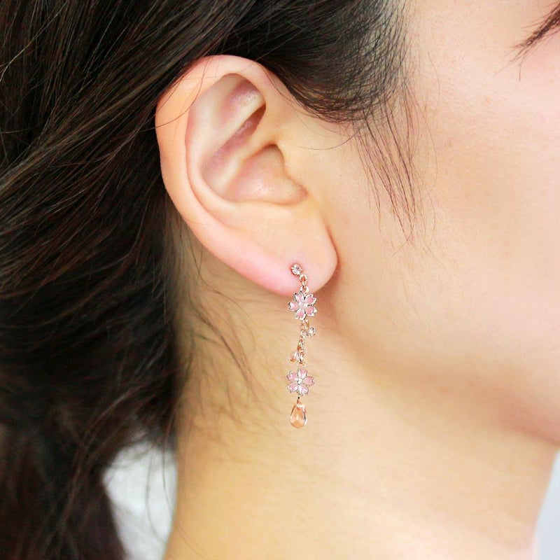 Sakura x Teardrop Motif Earrings in Pink
