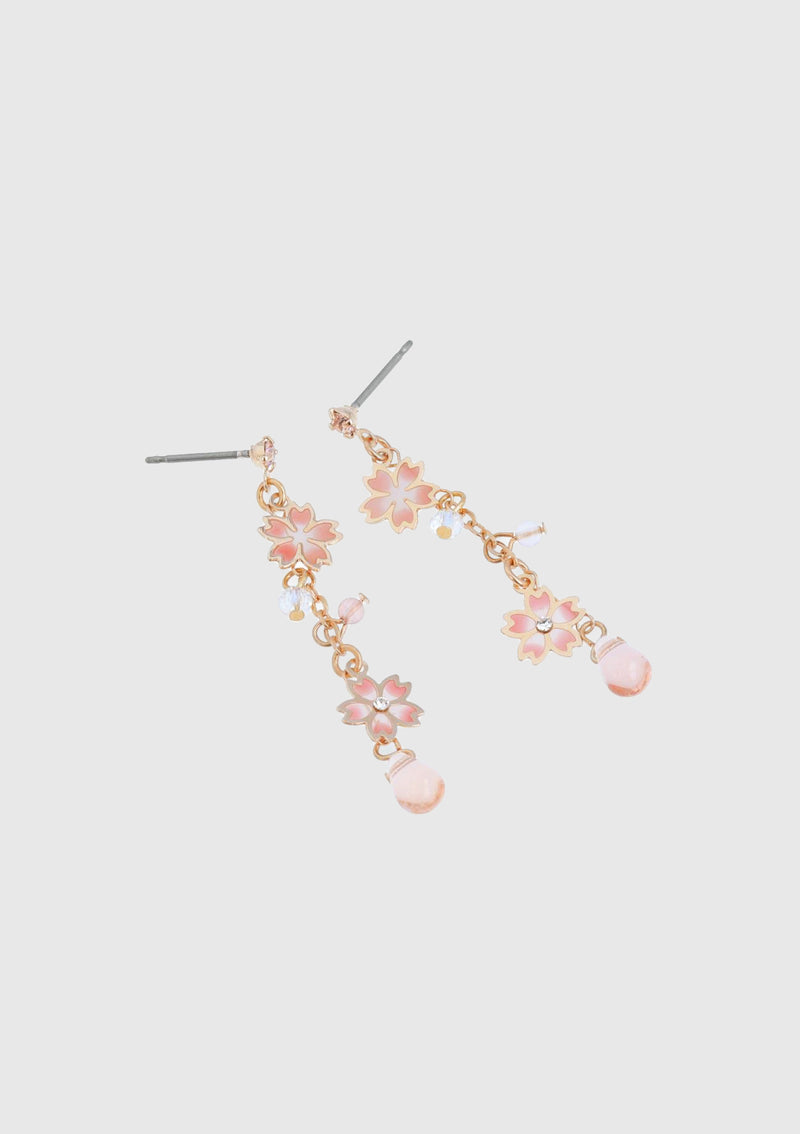 Sakura x Teardrop Motif Earrings in Pink