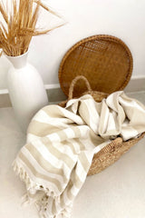 KOH RONG Handwoven Blanket in White/Beige