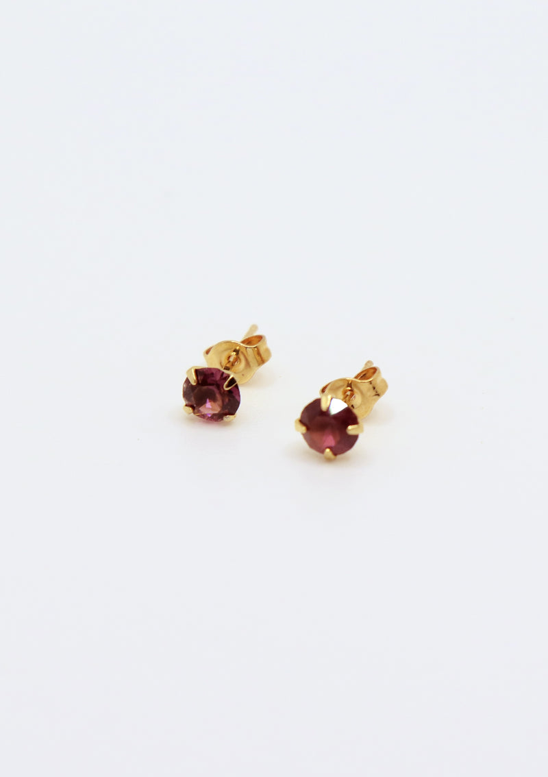 Classic 18K Gold-Plated Gemstone Stud Earrings in Purple