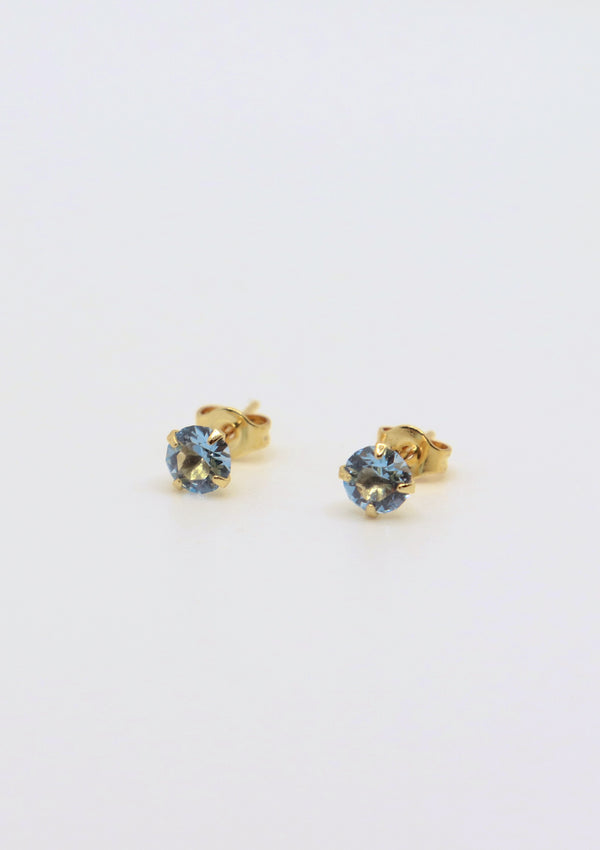 Classic 18K Gold-Plated Gemstone Stud Earrings in Light Blue