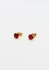 Classic 18K Gold-Plated Gemstone Stud Earrings in Red