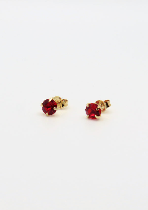 Classic 18K Gold-Plated Gemstone Stud Earrings in Red