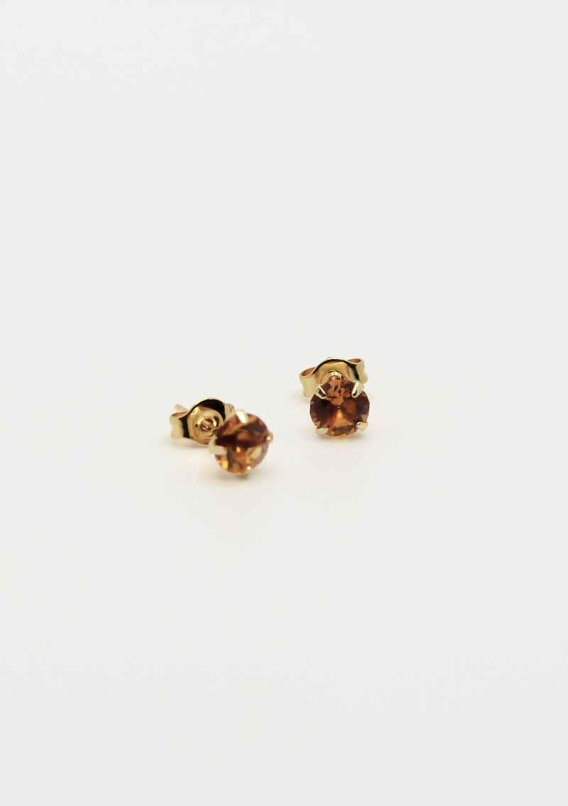 Classic 18K Gold-Plated Gemstone Stud Earrings in Orange