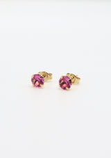 Classic 18K Gold-Plated Gemstone Stud Earrings in Pink