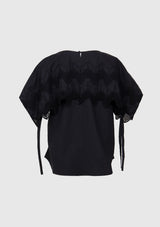 Layered Style Lace Yoke Blouse in Black