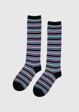 Multi-Coloured Striped Long Socks in Black Border