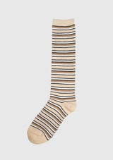 Multi-Coloured Striped Long Socks in Brown Border