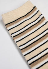 Multi-Coloured Striped Long Socks in Brown Border