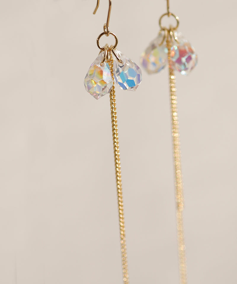 Czech Glass x Chain Earrings in Gold