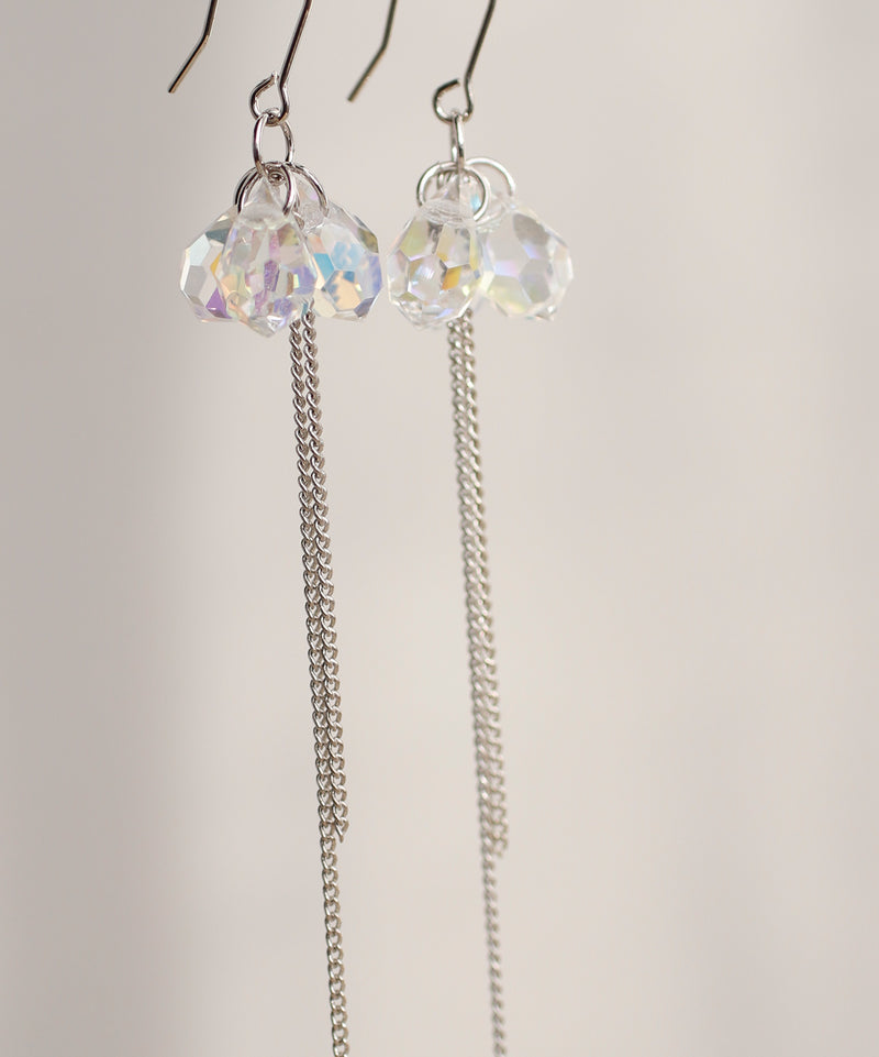 Czech Glass x Chain Earrings in Silver
