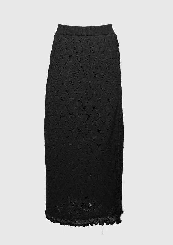 Lacework Knit Wrap Style Skirt in Black
