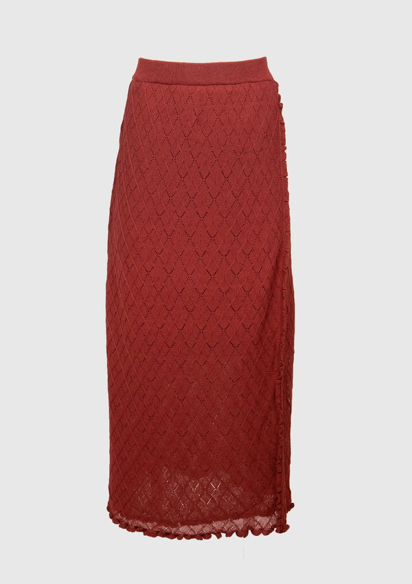 Lacework Knit Wrap Style Skirt in Wine