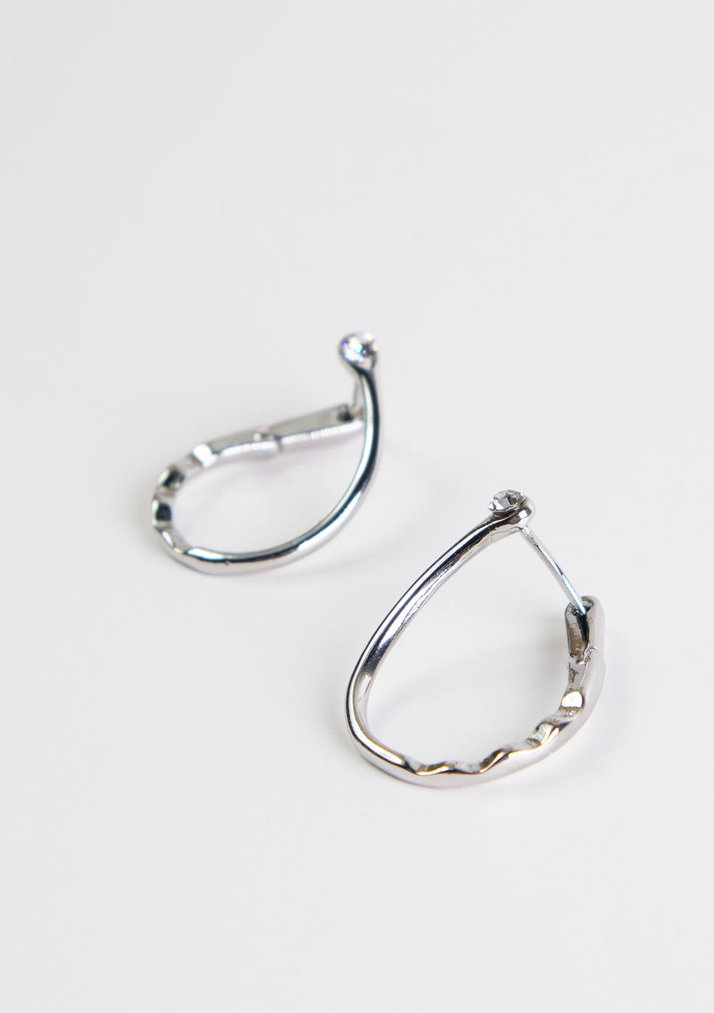 Textured Strand Hinge-Style Earrings with Diamante in Silver
