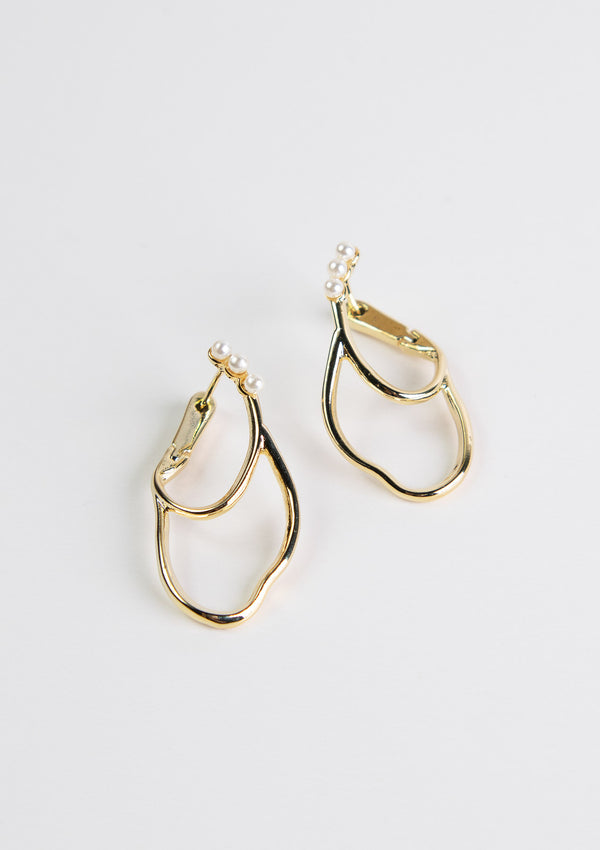 Organic Strand Hinge-Style Earrings with Faux Pearls in Gold