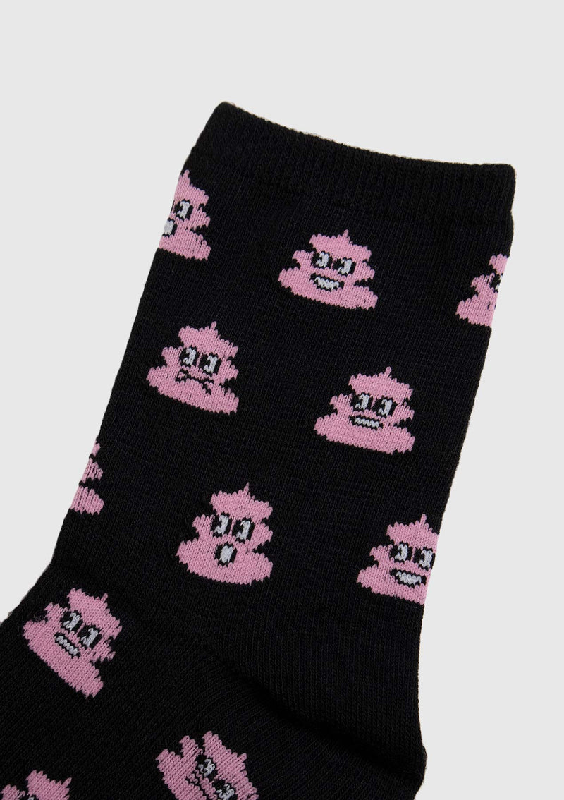 Poop Emoji Patterned Short Socks in Black Multi