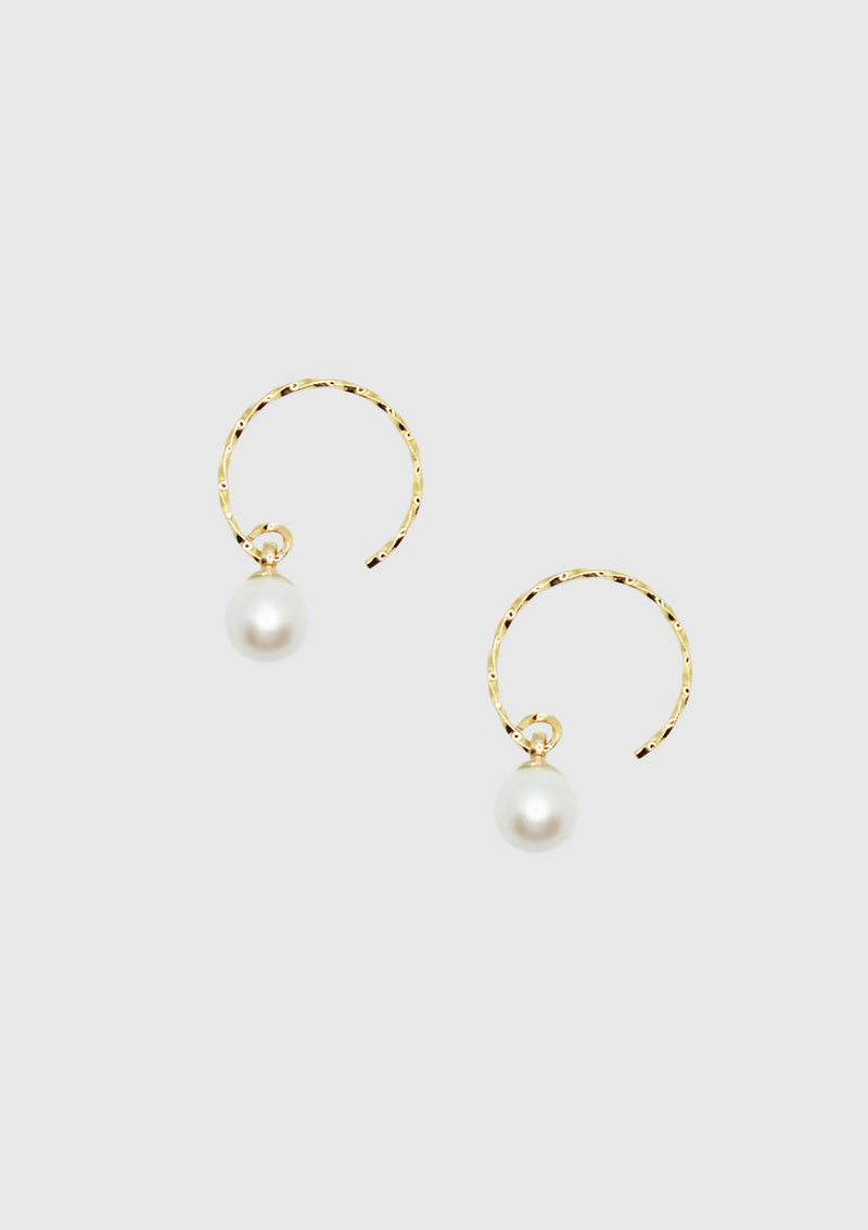 Pearl Textured C-Hook Earrings in Gold