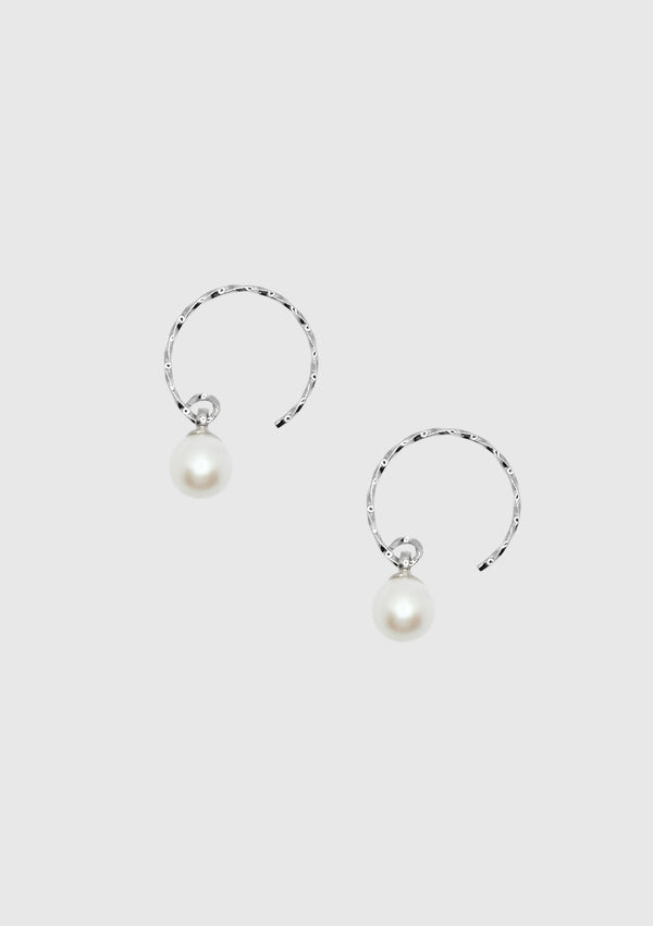 Pearl Textured C-Hook Earrings in Silver