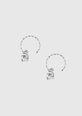 Crystal Textured C-Hook Earrings in Silver