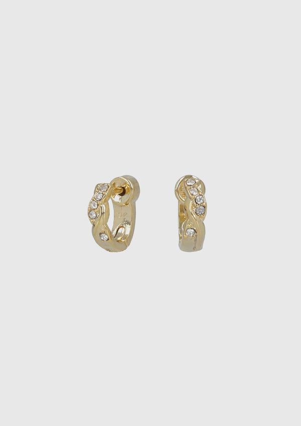 Embellished Twisted D-Hoop Earrings in Gold